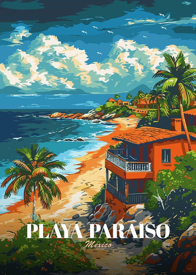 Playa Paraiso Mexico Travel Poster Art