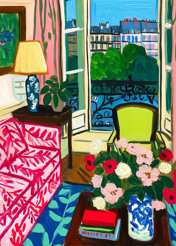 Parisian Room with Open Balcony Painting