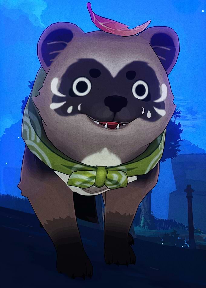 Tanuki Character with Green Scarf