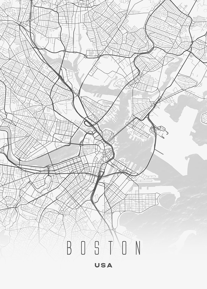 Boston - Gray Modern Minimal Map City Wall Poster USA