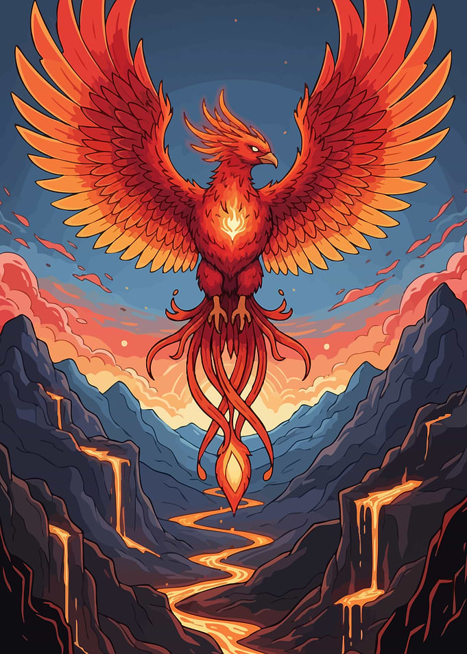 Majestic Phoenix Above Volcanic Landscape