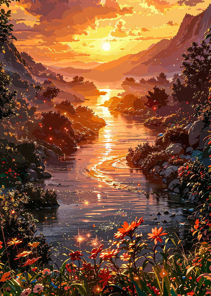 Golden River Sunset Landscape