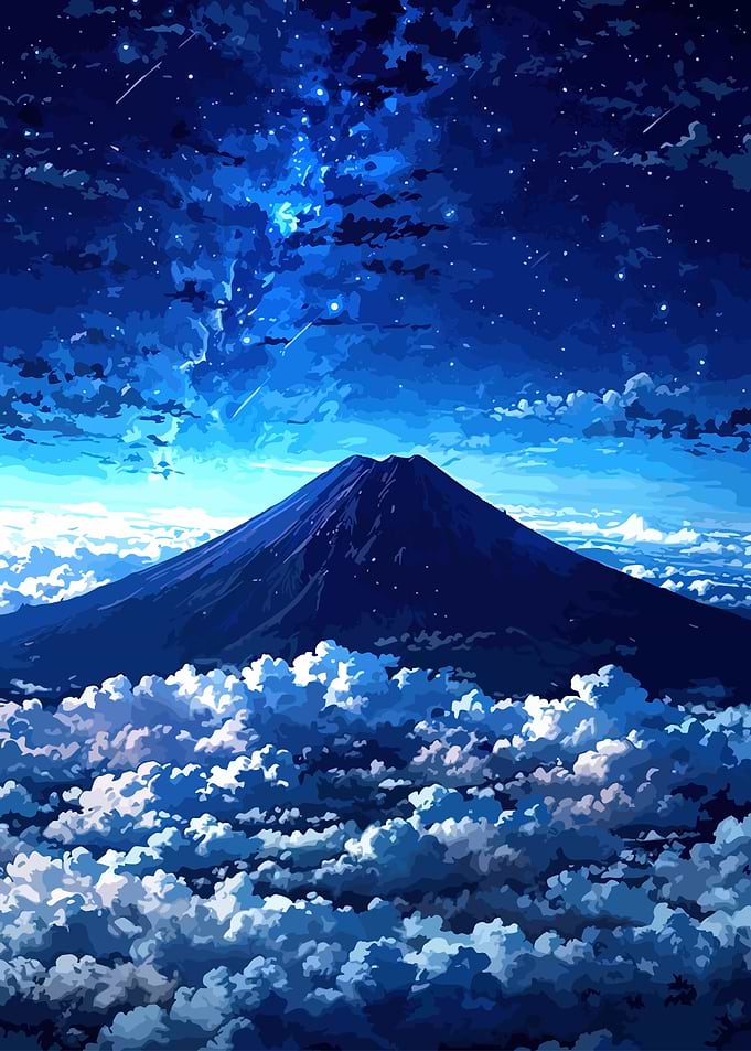 Mountain Peak Above Clouds at Night