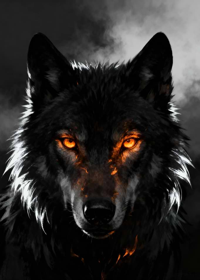 Fiery Eyed Wolf Portrait