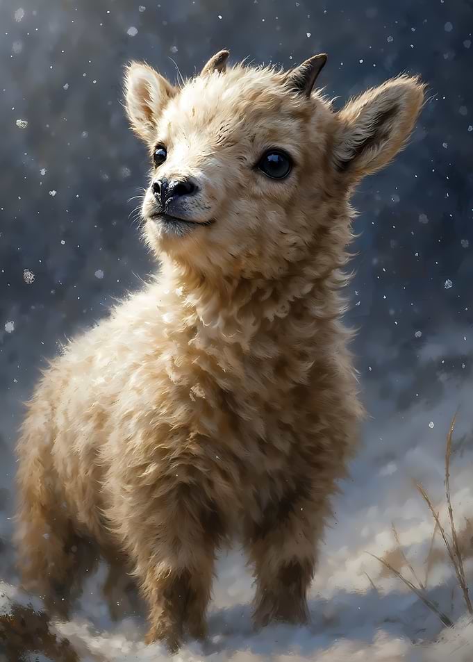 First Snow - Baby Lamb in Winter