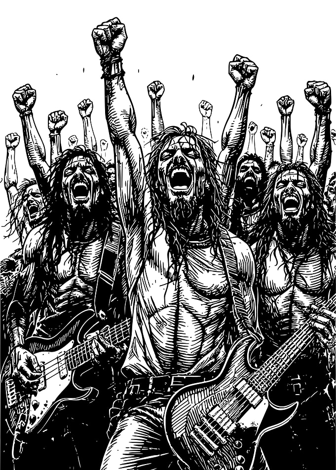 Black and White Metal Band Illustration