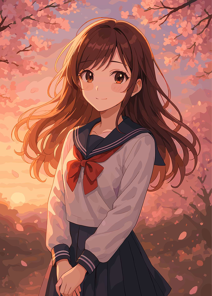 Anime Girl in Cherry Blossom Setting