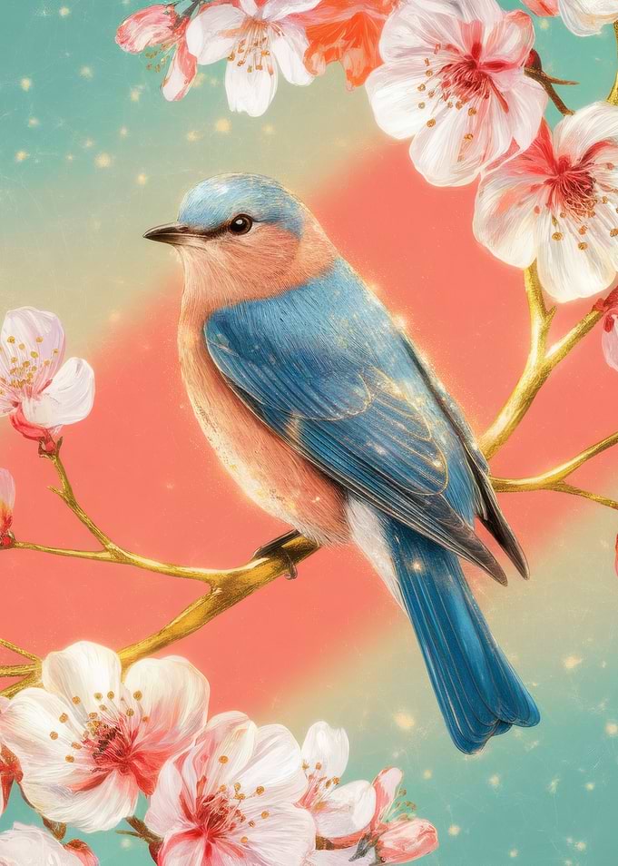 Bluebird on Cherry Blossom Branch
