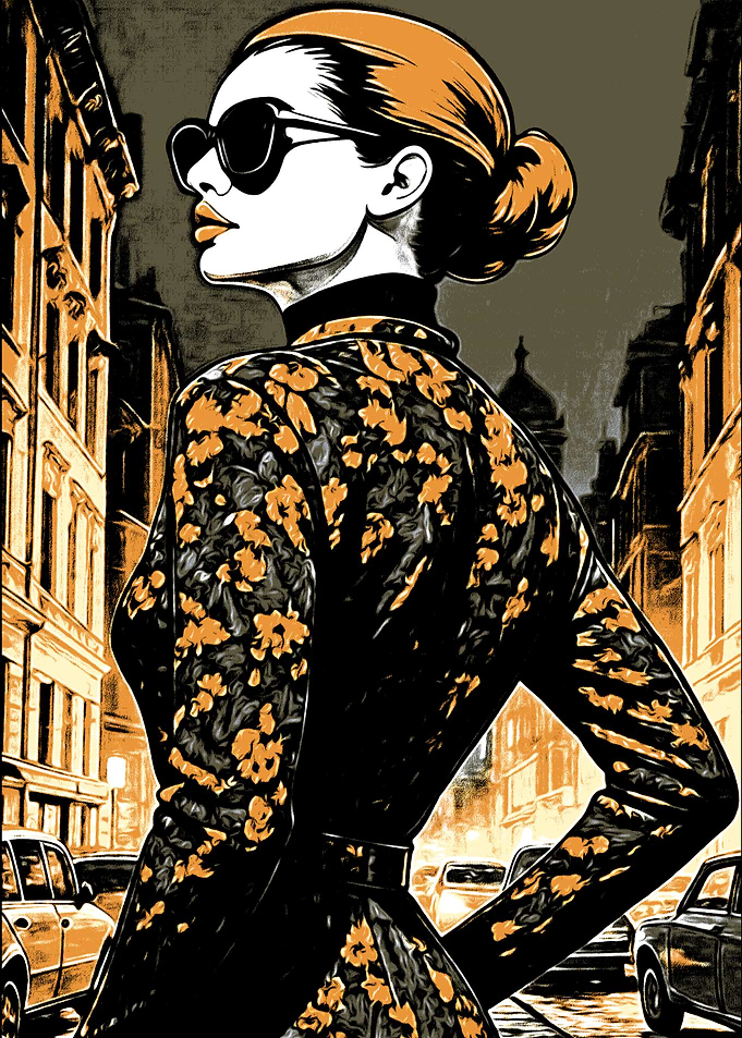 Elegant Woman in Cityscape Illustration