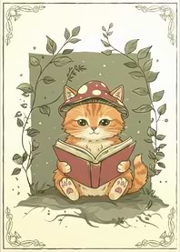 Mushroom Scholar Cozy Reading Kitty