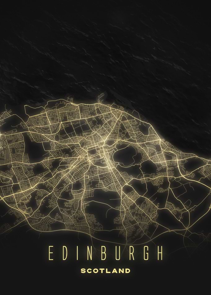 Edinburgh, Scotland - Glowing Night City Map Print