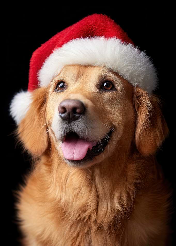 Golden Retriever with Santa Hat