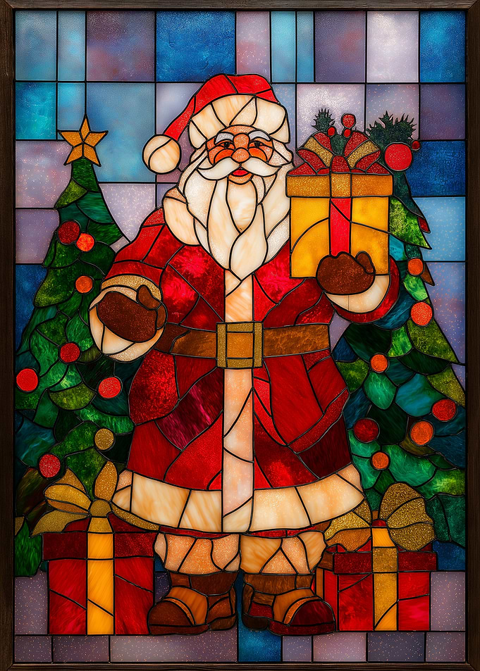 Stained Glass Santa Claus with Gifts