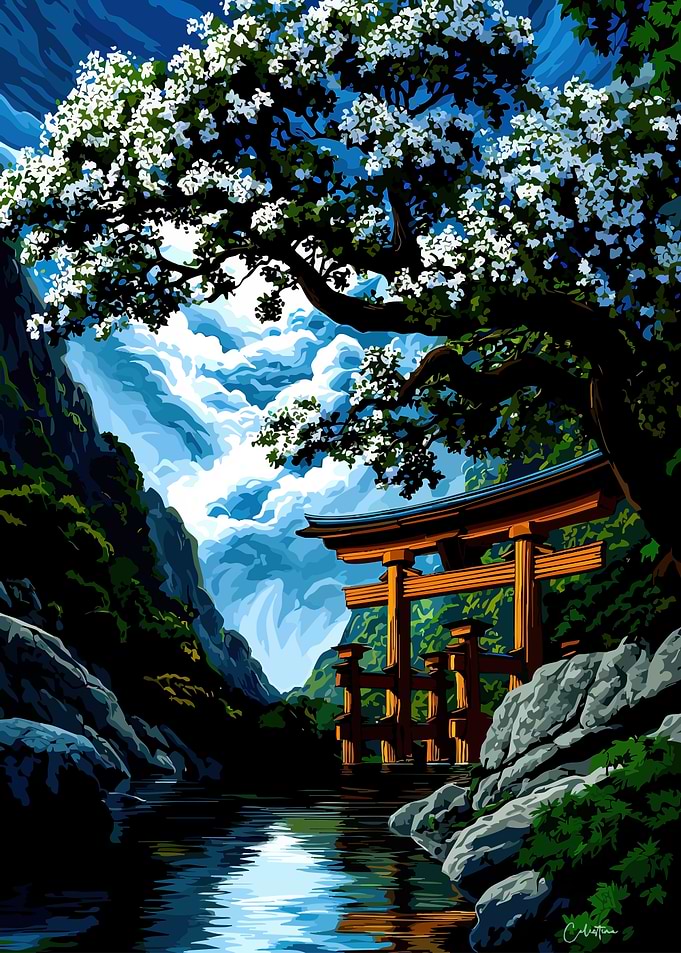 Japanese Torii Gate Landscape Painting