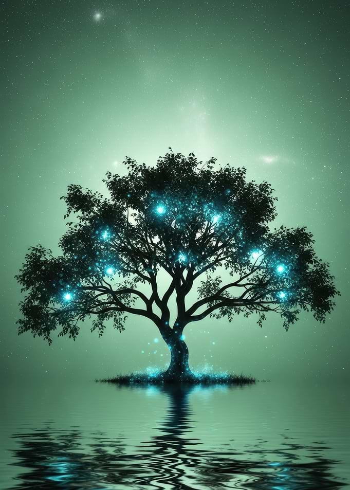 Mystical Tree with Glowing Orbs