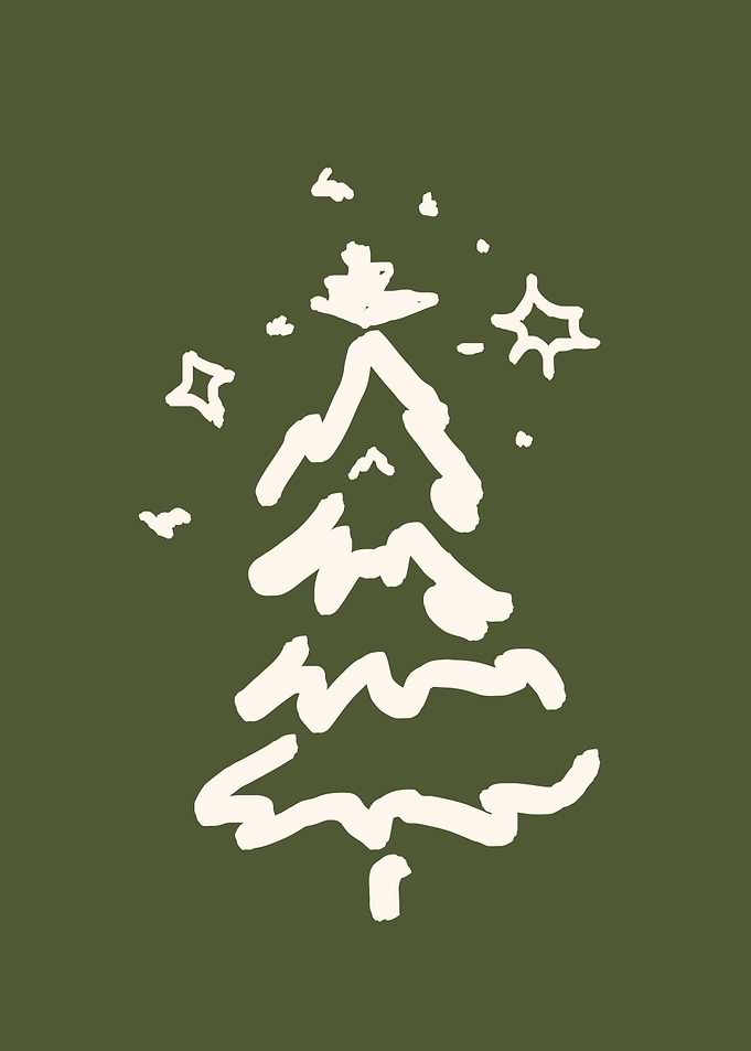 Hand Drawn Christmas Tree Illustration Green Holiday Poster