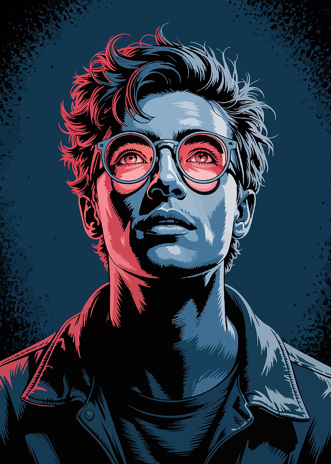 Man with Glasses Looking Upward