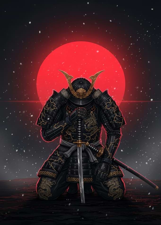 Samurai Warrior Kneeling in Snow