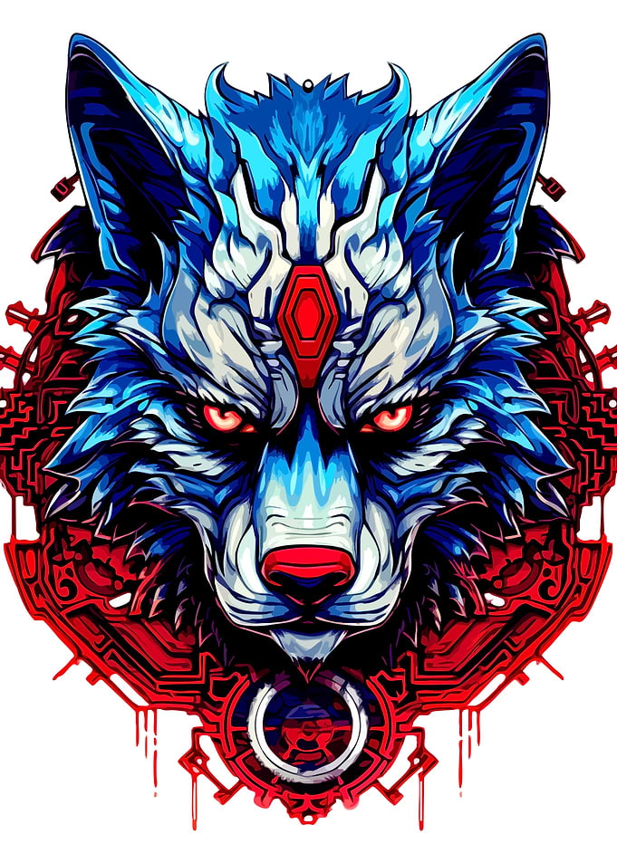 Blue and Red Wolf Illustration