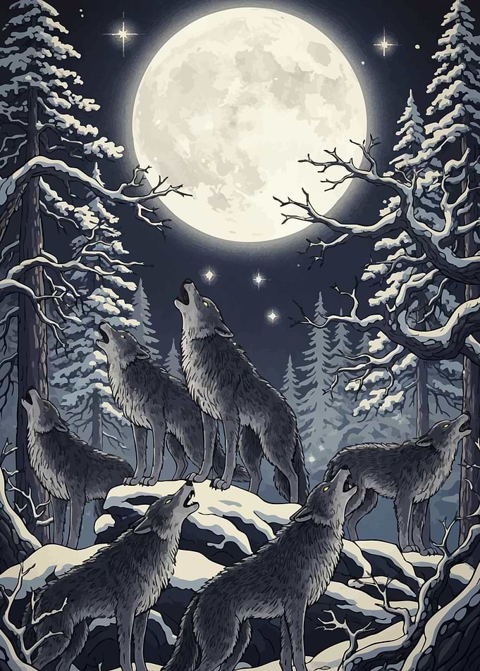 Wolves Howling Moon