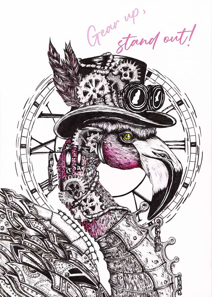 'Gear up - Stand out' - Steampunk Flamingo