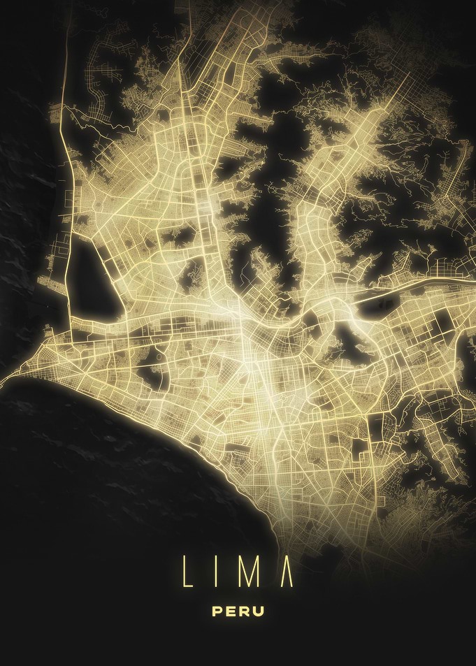 Lima, PEru - Illuminated Metropolitan City Map