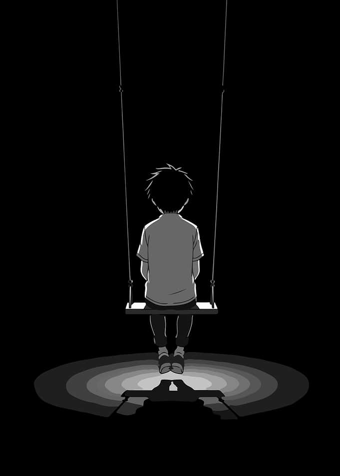 Boy on Swing in Darkness