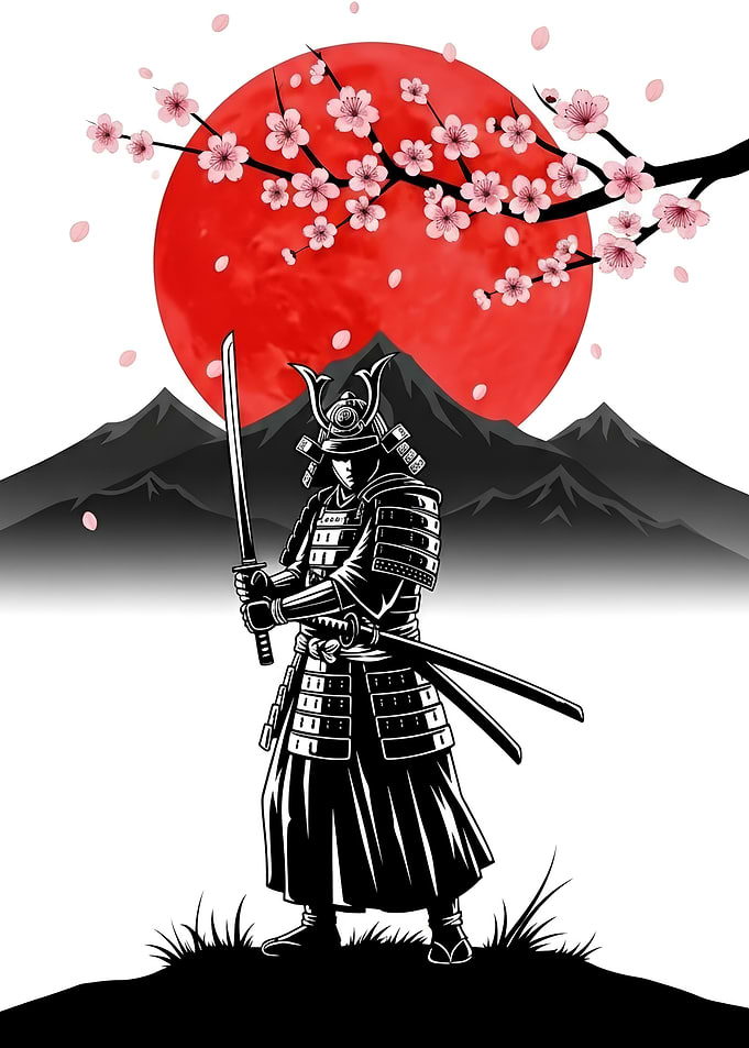 Samurai Warrior with Sword and Moon