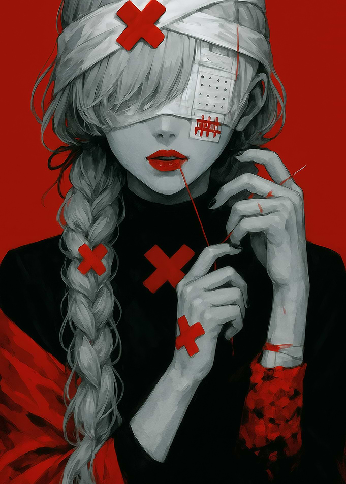 Bandaged Girl with Red Accents