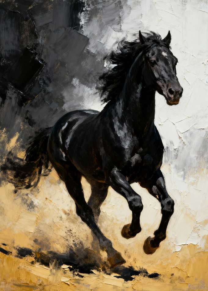 Black Horse Galloping Painting