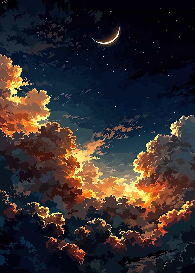 Night Sky with Clouds and Moon
