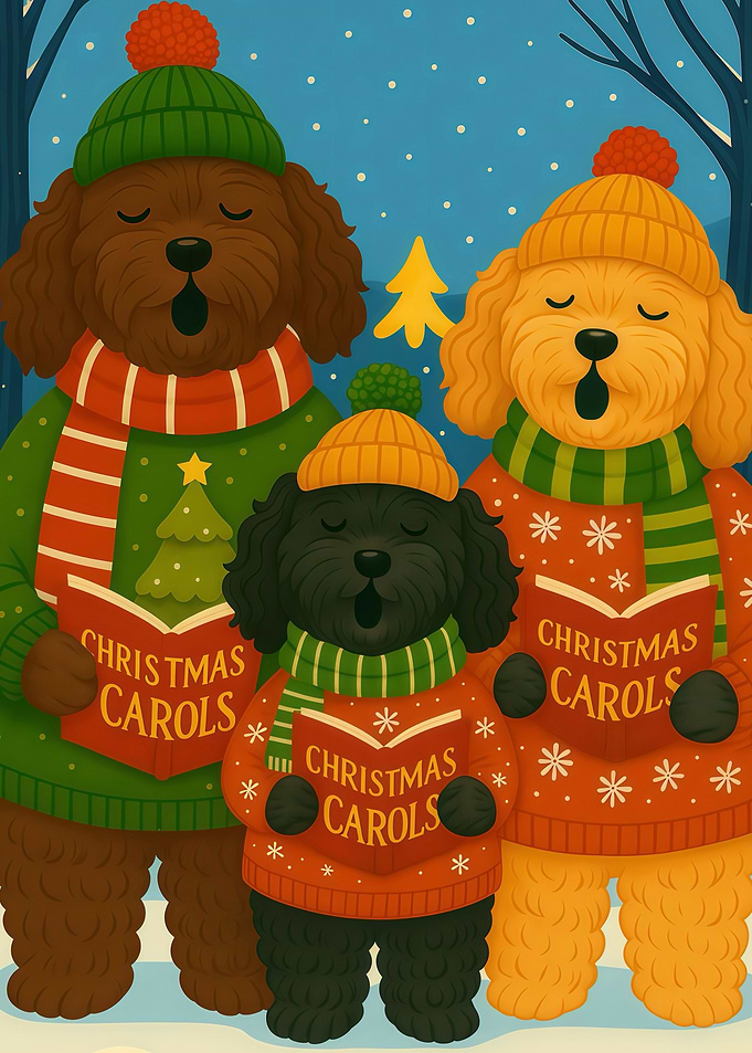 Cockapoo Dog Christmas Carol Singers