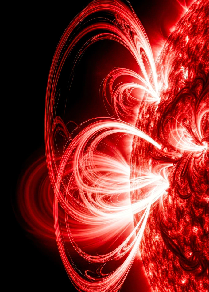 Solar Flare Symphony Crimson Sun Magnetic Arcs