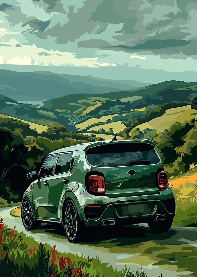 Green Car on Scenic Route