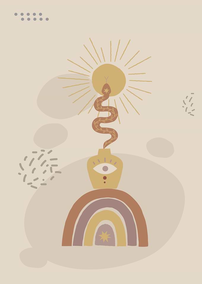 Boho Snake Rainbow Sun Art Print