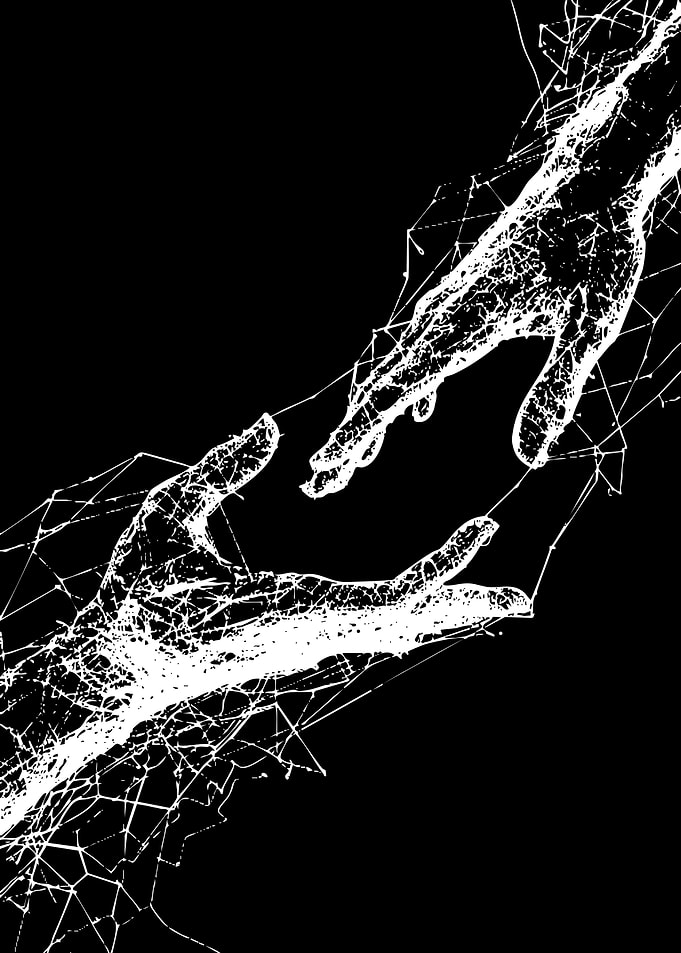 Reaching Hands Abstract Black and White