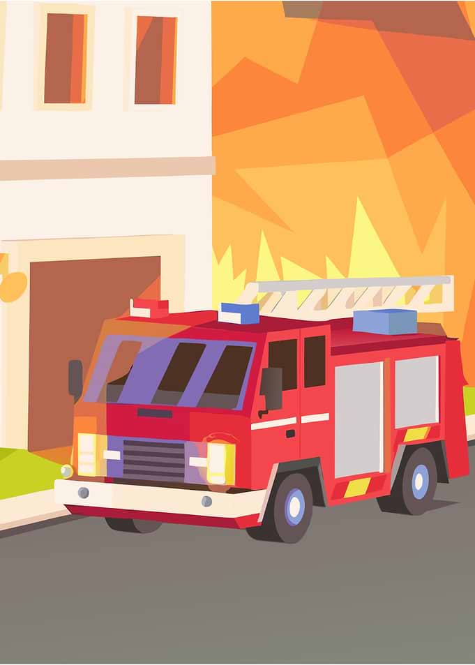 Cartoon Firetruck Responding to a Fire