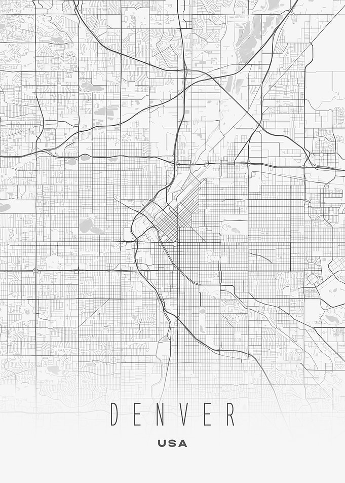 Denver, USA - Gray Minimal Street Map Poster