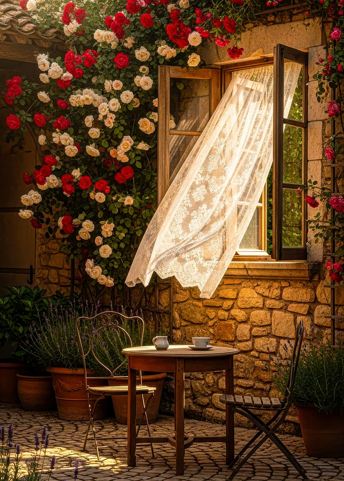 Provençal Morning Roses at the Open Window