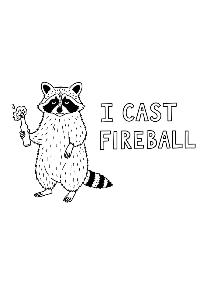 Raccoon casting fireball illustration