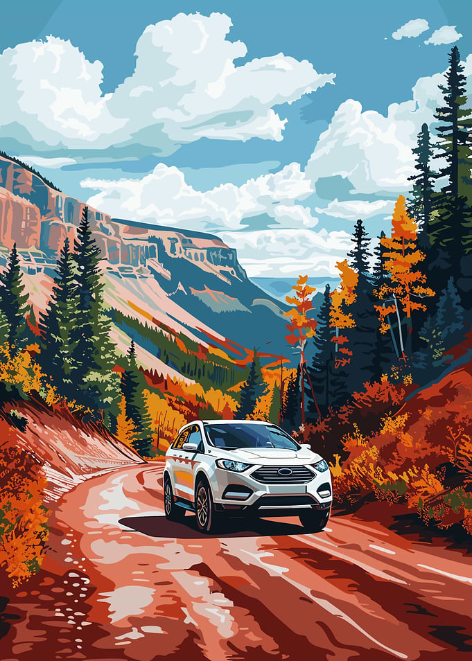 White SUV on Mountain Road