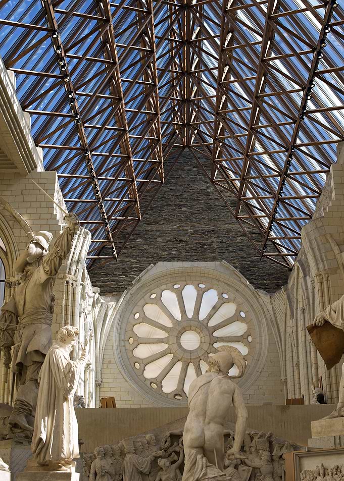 Architectural Interior with Statues and Skylight