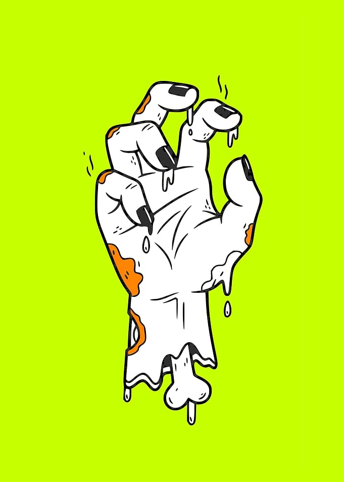 Cartoon Zombie Hand on Green Background