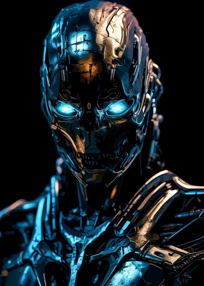 Futuristic Robot Portrait with Glowing Eyes