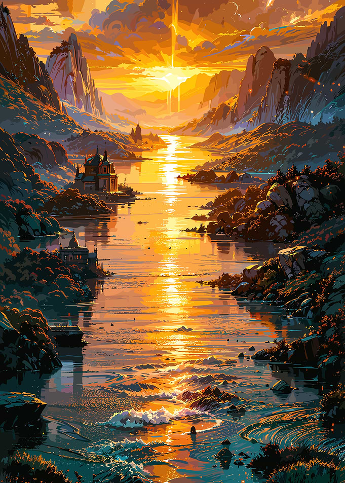 Golden River Landscape with Castles