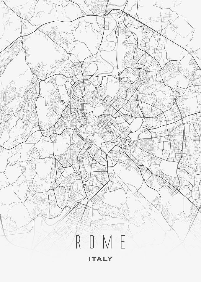 Rome, Italy - City Minimalist Gray Map Poster