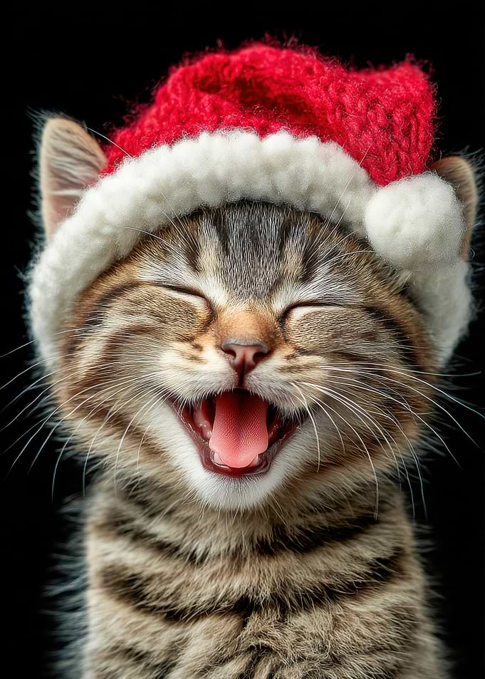 Smiling Kitten with Santa Hat