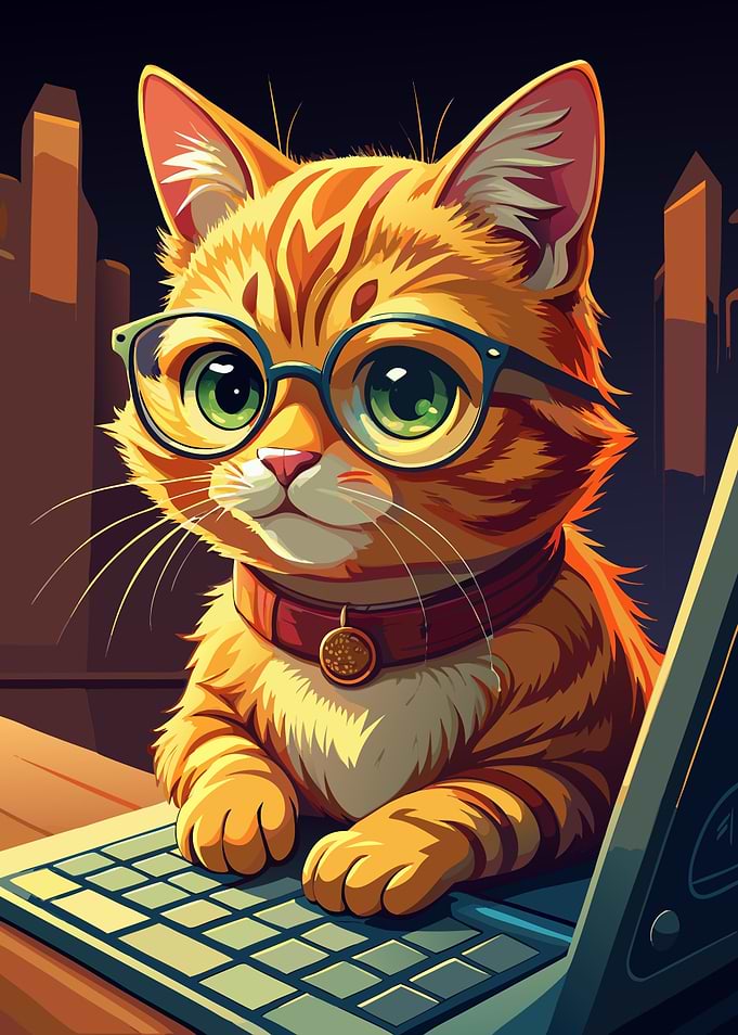 Cat with Glasses on Laptop