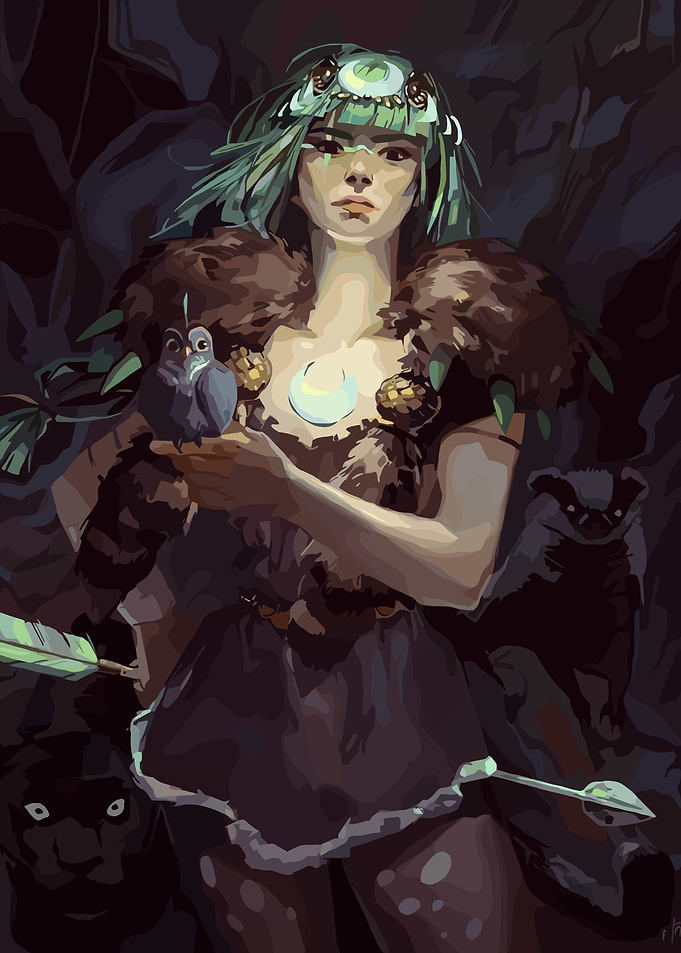 Forest Guardian with Owl and Animals