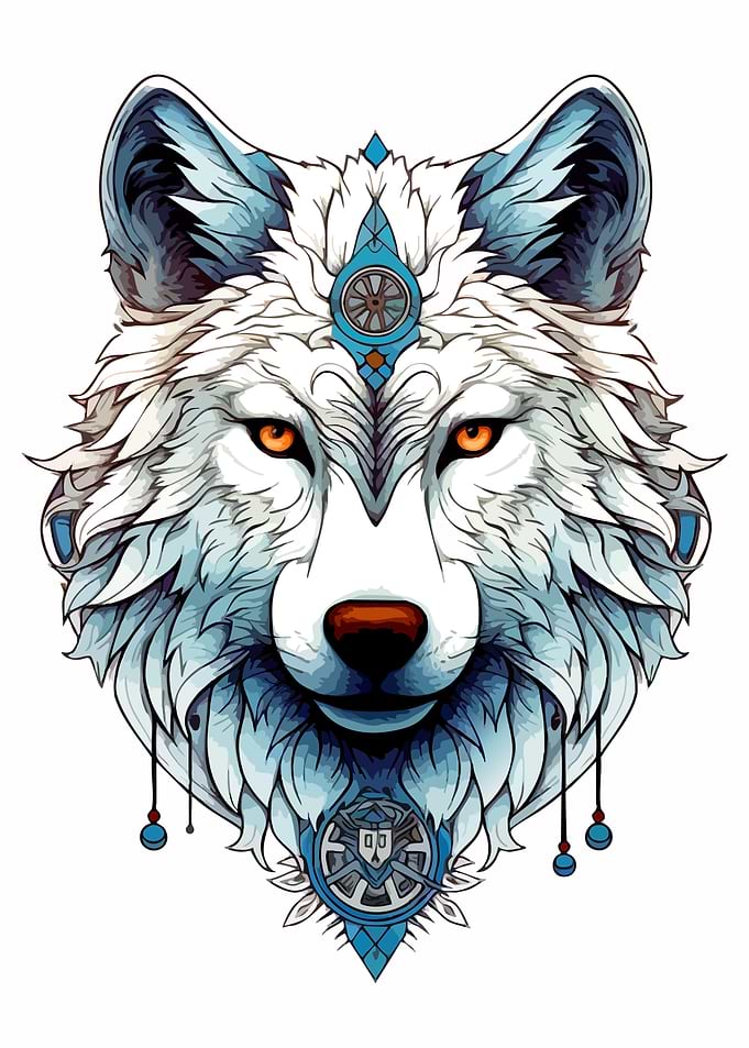 White Wolf Head with Turquoise Ornaments